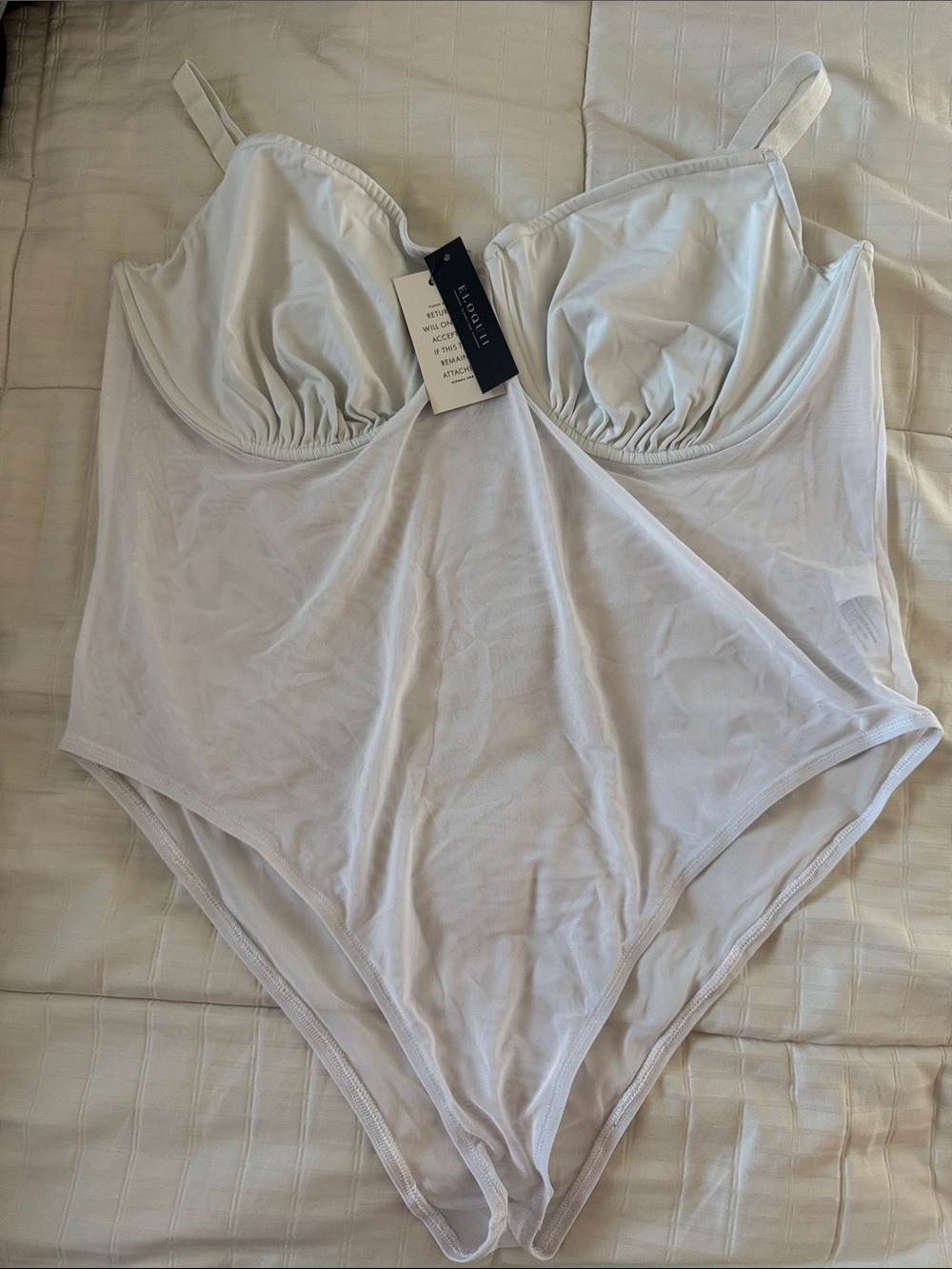 Eloquii White Sheer Mesh Bodysuit with Built-In Cups
